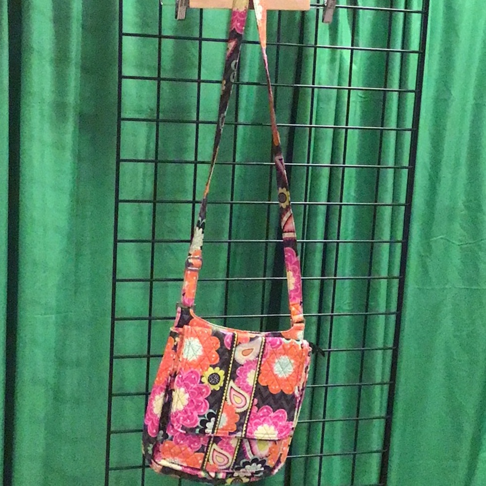 Vibrant Pink and Orange Floral Crossbody Bag